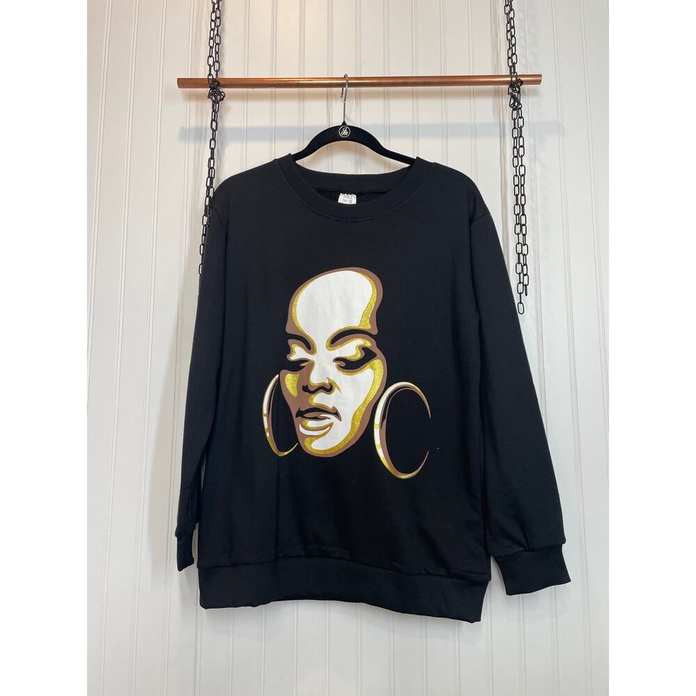 NWOT IZZY & LIV Women’s Black Graphic Crewneck Pullover Sweatshirt Size S